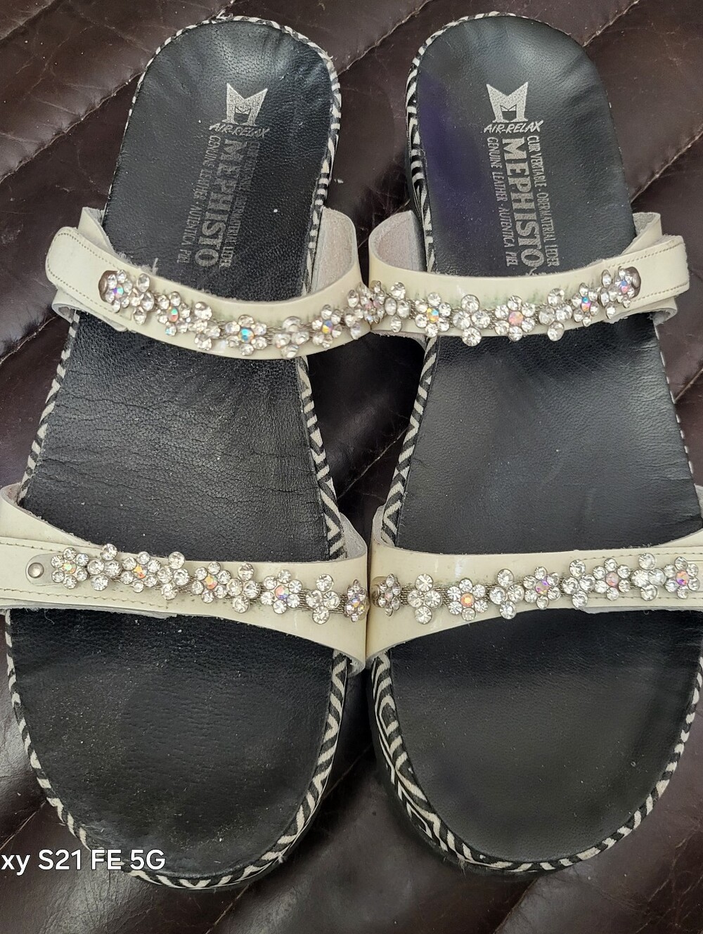 OTTO Beige Jeweled Double-Strap Slide Sandals